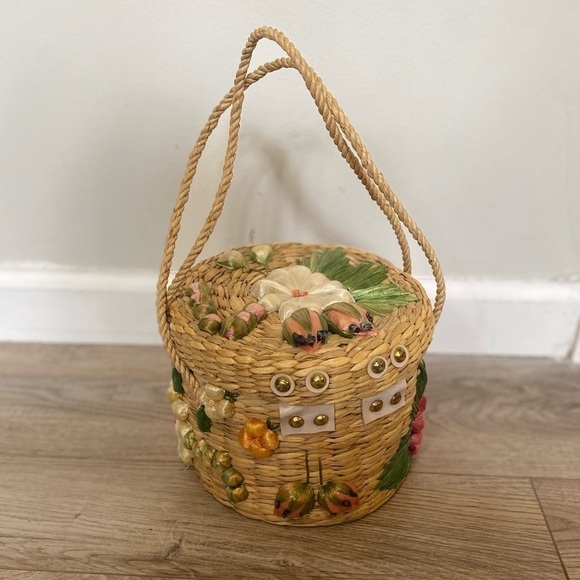HANDMADE Basket Bag with Floral Pattern - Picture 3 of 11